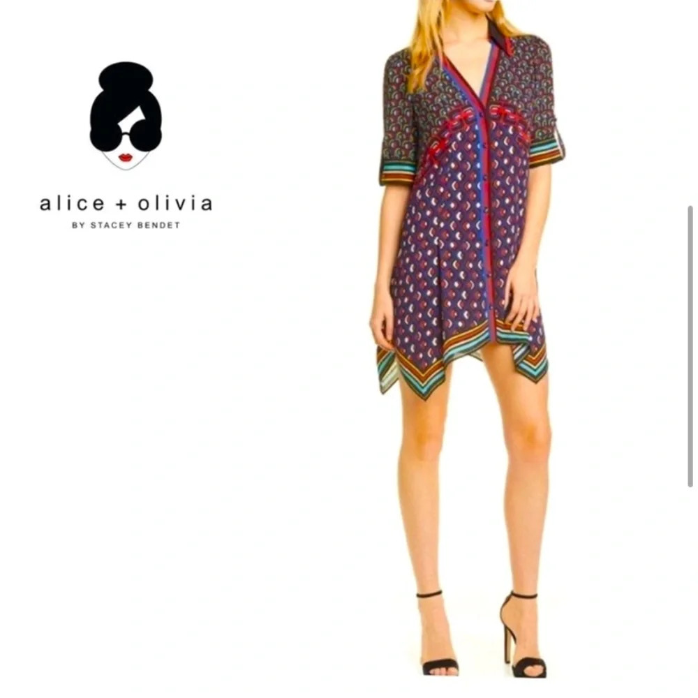 New Alice & Olivia printed Connor handkerchief  dress spring cocktail party $300